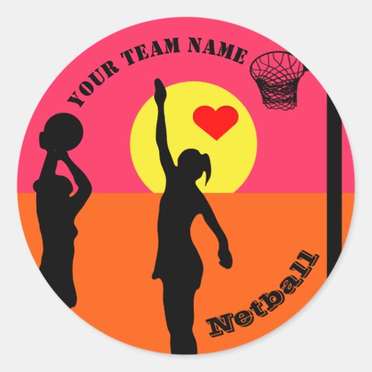 Gepersonaliseerde aangepaste teamnaam Netball Ronde Sticker (Voorkant)