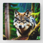Gepersonaliseerde aangepaste Wild Wolf wandklok (Voorkant)