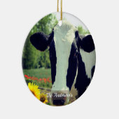 Gepersonaliseerde aangepaste zwart-wit Koe foto Keramisch Ornament (Rechts)