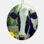 Gepersonaliseerde aangepaste zwart-wit Koe foto Keramisch Ornament (Links)