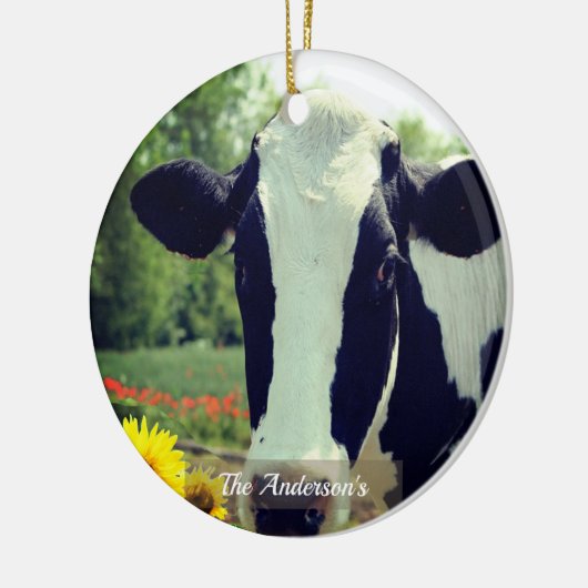 Gepersonaliseerde aangepaste zwart-wit Koe foto Keramisch Ornament (Links)