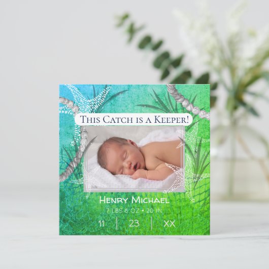 Gepersonaliseerde Aankondiging van Nieuwe Baby Vis (Staand voorkant)