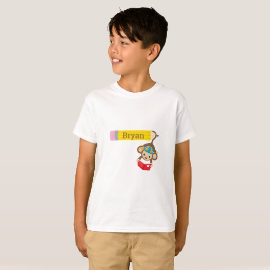Gepersonaliseerde aap lezen boek potlood t-shirt (Voorkant volledig)