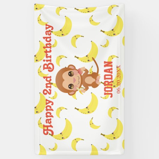 Gepersonaliseerde aap verjaardagsfeestje spandoek (Verticaal)