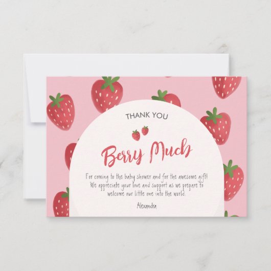 Gepersonaliseerde aardbei Baby shower dank u kaart (Voorkant)