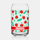 Gepersonaliseerde aardbei en Daisy Flowers Schatti Blikvorm Glas (Voorkant)