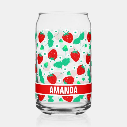 Gepersonaliseerde aardbei en Daisy Flowers Schatti Blikvorm Glas (Voorkant)