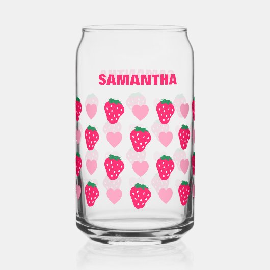 Gepersonaliseerde aardbei & harten Moeder Moederda Blikvorm Glas (Voorkant)