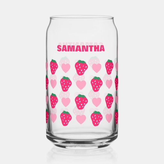Gepersonaliseerde aardbei & harten Moeder Moederda Blikvorm Glas (Achterkant)