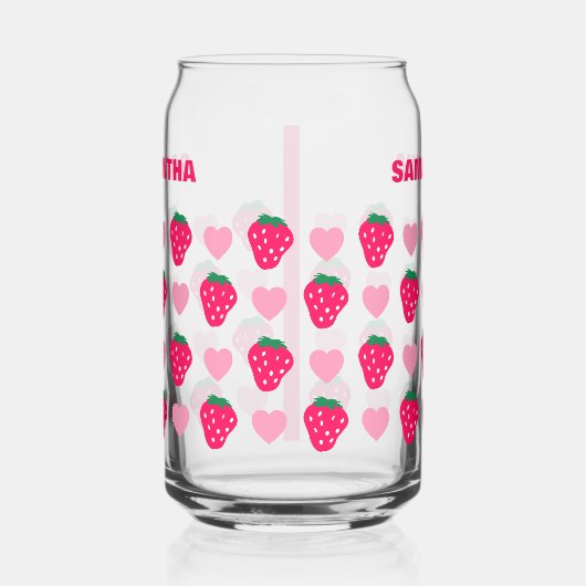 Gepersonaliseerde aardbei & harten Moeder Moederda Blikvorm Glas (Links)