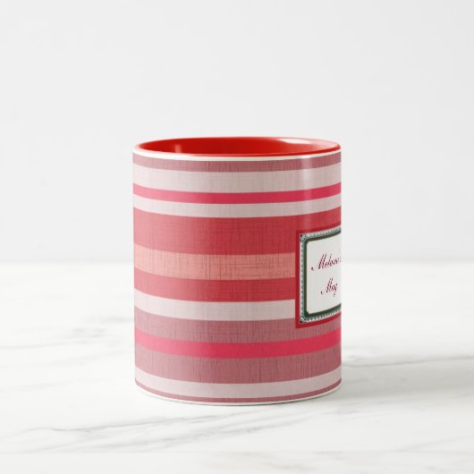 Gepersonaliseerde aardbei rode streep tweekleurige koffiemok (Center)