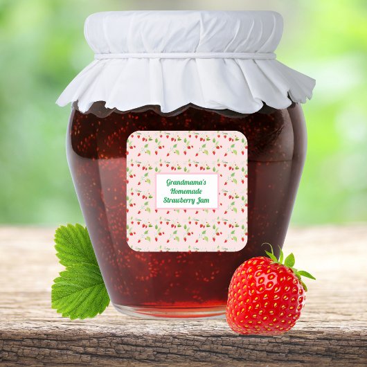 Gepersonaliseerde aardbeienbloesem Jam Vierkante Sticker