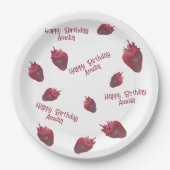 Gepersonaliseerde aardbeienverjaardag papieren bordje (Voorkant)
