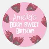 Gepersonaliseerde aardbeienverjaardag ronde sticker (Voorkant)