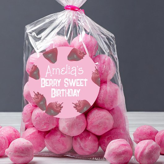 Gepersonaliseerde aardbeienverjaardag ronde sticker
