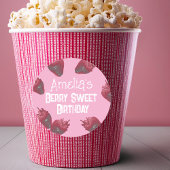 Gepersonaliseerde aardbeienverjaardag ronde sticker