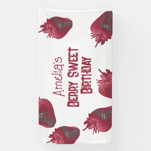 Gepersonaliseerde aardbeienverjaardag spandoek (Verticaal)