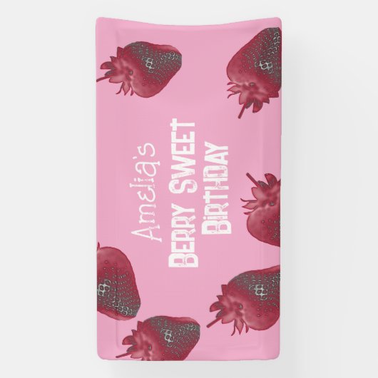 Gepersonaliseerde aardbeienverjaardag spandoek (Verticaal)