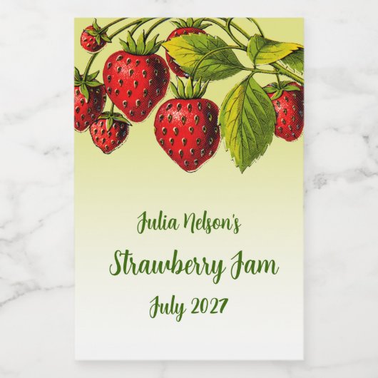 Gepersonaliseerde aardbeigeel ombre Jam Jar Voedselcontainer Etiket (Enkel label)