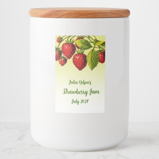 Gepersonaliseerde aardbeigeel ombre Jam Jar Voedselcontainer Etiket (Voorkant)