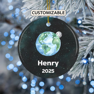 Gepersonaliseerde Aarde Ornament, Zonnestelsel, Pl Keramisch Ornament