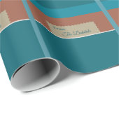 Gepersonaliseerde aardetinten en blauwe kerststemp cadeaupapier (Rol Hoek)