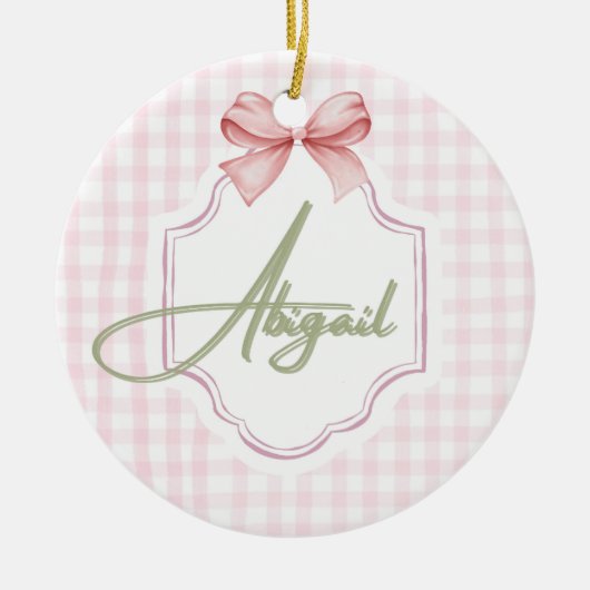 Gepersonaliseerde Abigail Baby Girl Nursery Bow &  Keramisch Ornament (Voorkant)