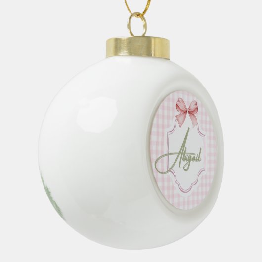 Gepersonaliseerde Abigail Baby Girl Nursery Bow &  Keramische Bal Ornament (Links)