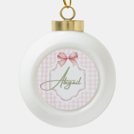 Gepersonaliseerde Abigail Baby Girl Nursery Bow &  Keramische Bal Ornament (Voorkant)