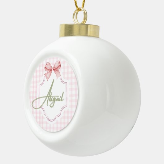Gepersonaliseerde Abigail Baby Girl Nursery Bow &  Keramische Bal Ornament (Rechts)