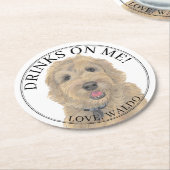 Gepersonaliseerde Abrikoos Golden Doodle Hond brui Ronde Kartonnen Onderzetter (Gebogen)