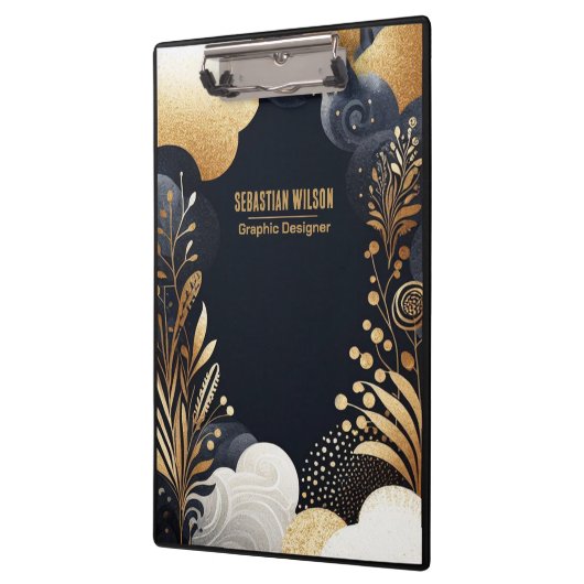 Gepersonaliseerde Abstract Navy Gold Black Waterve Klembord (Links)