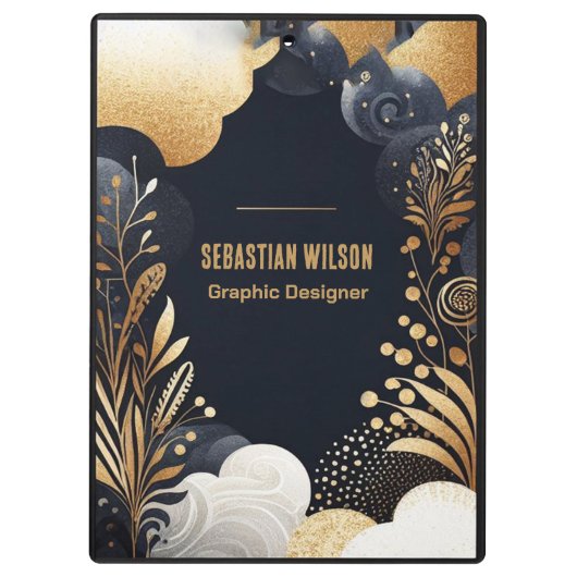 Gepersonaliseerde Abstract Navy Gold Black Waterve Klembord (Achterkant)