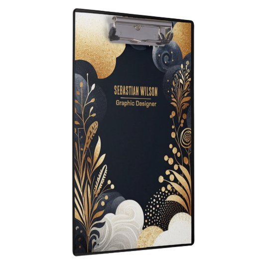 Gepersonaliseerde Abstract Navy Gold Black Waterve Klembord (Rechts)