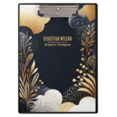 Gepersonaliseerde Abstract Navy Gold Black Waterve Klembord (Voorkant)
