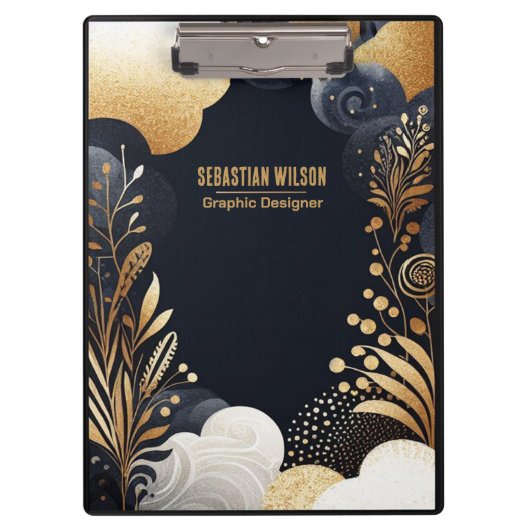 Gepersonaliseerde Abstract Navy Gold Black Waterve Klembord (Voorkant)