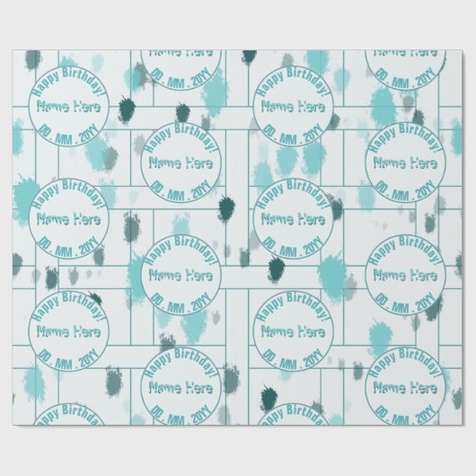 Gepersonaliseerde Abstracte Blauw Grijs Groene Kle Cadeaupapier (Vlak)