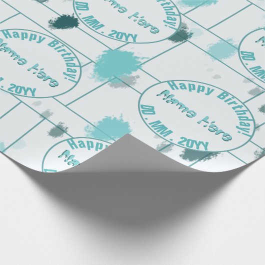 Gepersonaliseerde Abstracte Blauw Grijs Groene Kle Cadeaupapier (Hoek)