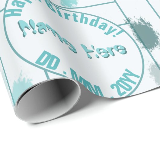 Gepersonaliseerde Abstracte Blauw Grijs Groene Kle Cadeaupapier (Rol Hoek)