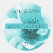 Gepersonaliseerde Abstracte Blauw & Witte Bloemen Ronde Sticker (Voorkant)