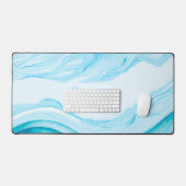 Gepersonaliseerde Abstracte blauwe Waterverf grote Bureaumat (Keyboard & Muis)