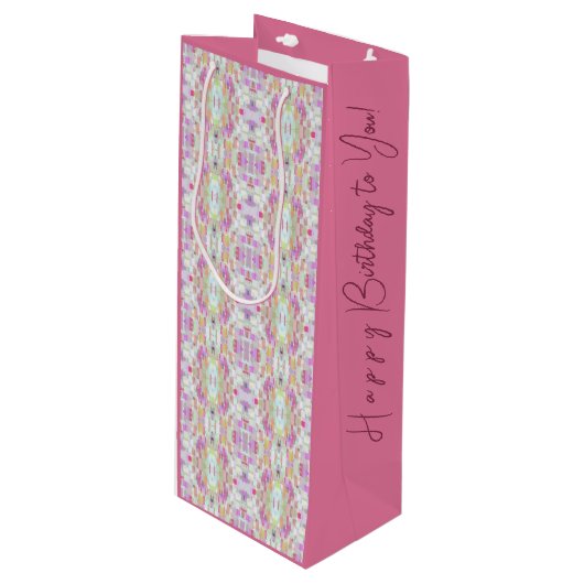 Gepersonaliseerde Abstracte Boho Pattern Art Pink  Wijn Cadeautas (Voorkant Gekanteld)