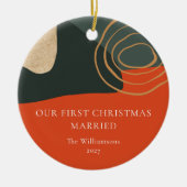 Gepersonaliseerde Abstracte eerste kersthuwelijk Keramisch Ornament (Voorkant)