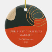 Gepersonaliseerde Abstracte eerste kersthuwelijk Keramisch Ornament (Achterkant)