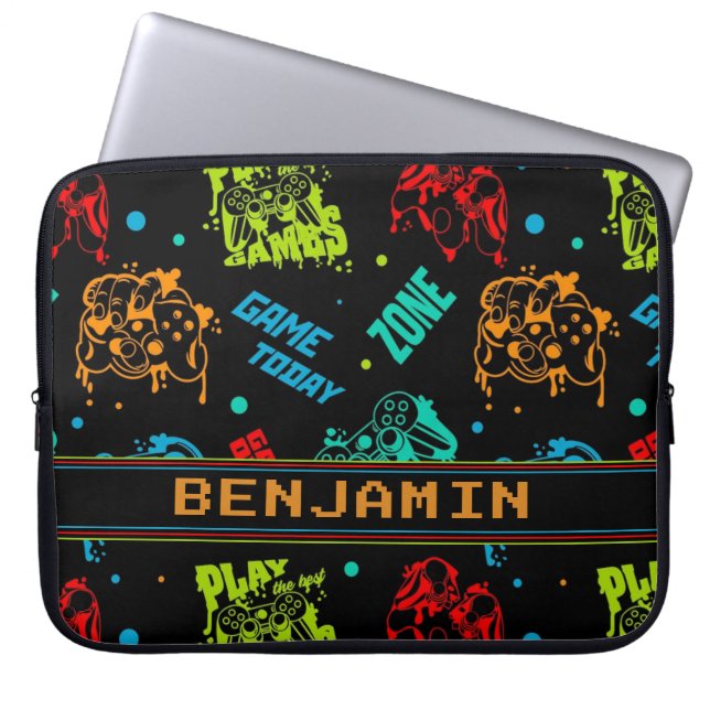 Gepersonaliseerde Abstracte Gamers Boy Laptop Sleeve (Voorkant)