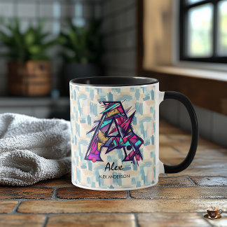 Gepersonaliseerde Abstracte Geometrische Monogram  Mok