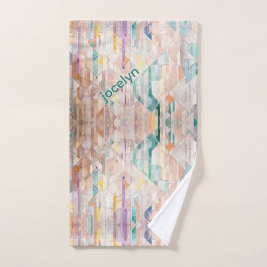 Gepersonaliseerde abstracte meerkleuren roze blauw handdoek (Handdoek)