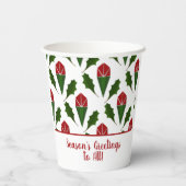 Gepersonaliseerde Abstracte Red Roses Holly Holida Papieren Bekers (Achterkant)