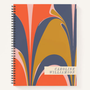 Gepersonaliseerde Abstracte Retro Swirl blauw rood Notitieboek