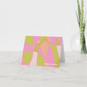Gepersonaliseerde Abstracte Roze Groen Moderne Geo Notitiekaartje